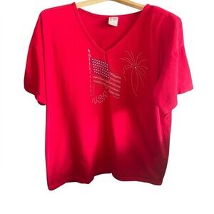 Cactus Bright American Flag  & Fireworks Glam Red Tee Shirt Size XL Made in USA
